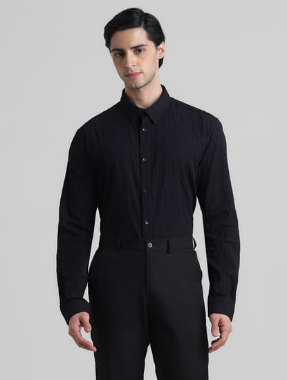 Black Textured Full Sleeves Shirt